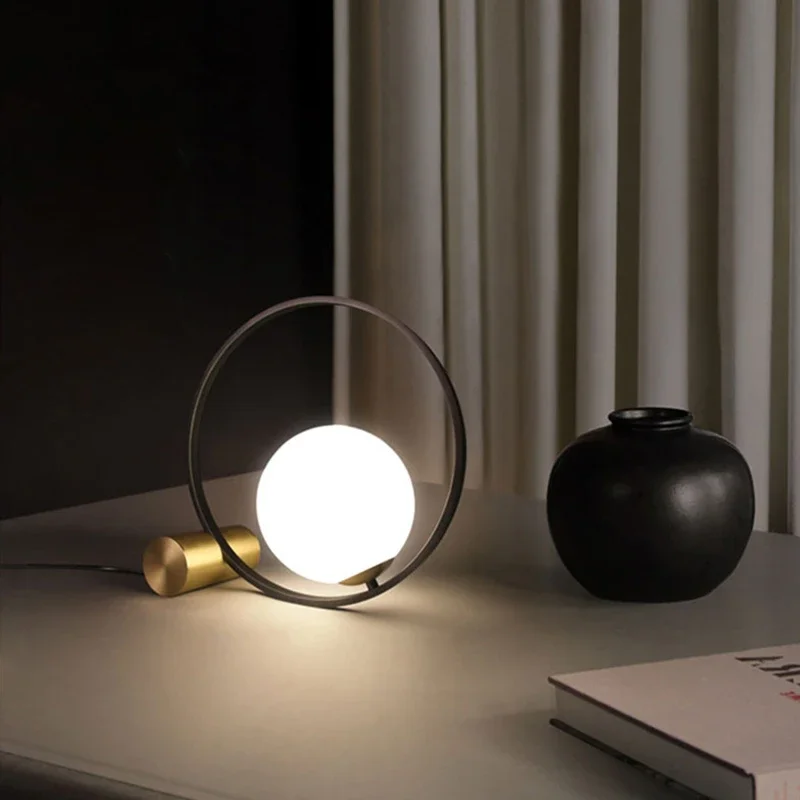 

Fashionable Simple Glass Round Ball Night Indoor Warm Light Decoration Desk Lamp Bedroom Bedside Table Desktop Magic Bean Fixtur