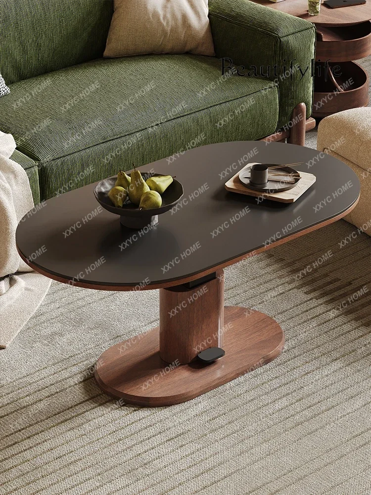 

X35 Solid Wood Lifting Small Apartment Walnut Multi-functional Rock Slab Coffee Table Integrated Dual-purpose Living Room Table