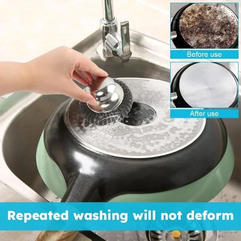 المطبخ وعاء من الستانليس ستيل فرشاة مع مقبض غسل الصحون الفولاذ المقاوم للصدأ الكرة الثقيلة المعادن الغسيل وعاء عموم أدوات تنظيف