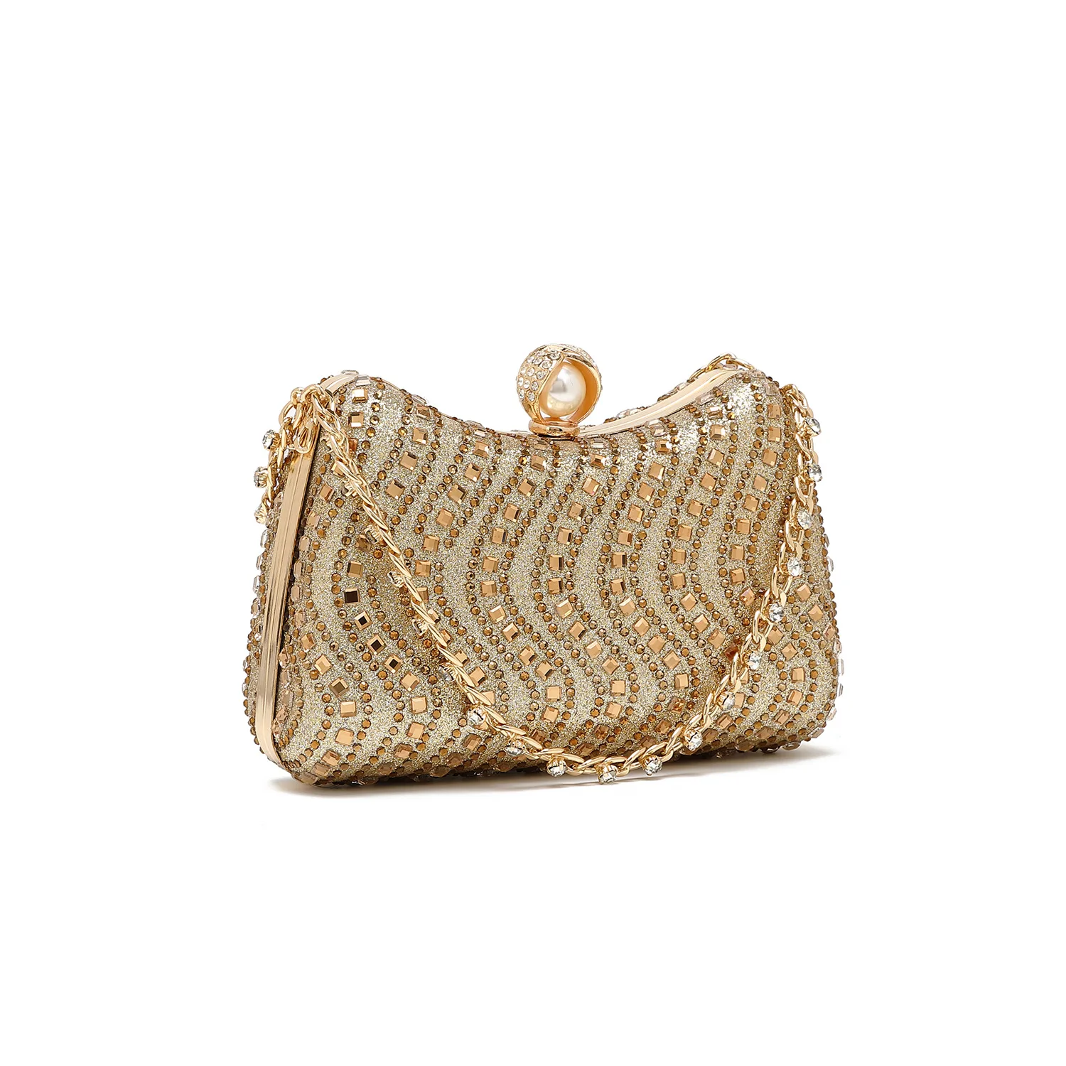 Bolso de mano de noche con diamantes de imitación de Color liso para mujer, cierre de perlas de lujo, elegancia Noble, único para banquetes, cena y fiesta