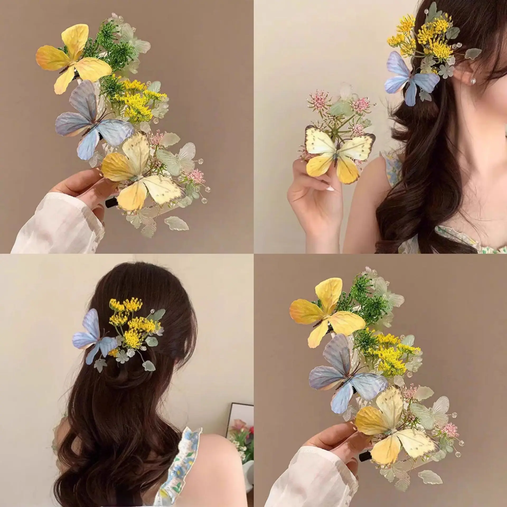 1 pinza para el pelo de flor de mariposa, pinza para el pelo de ambiente, pinza para el pelo estética de flor de mariposa, accesorios de rama de flor Hanfu, Clip LATERAL