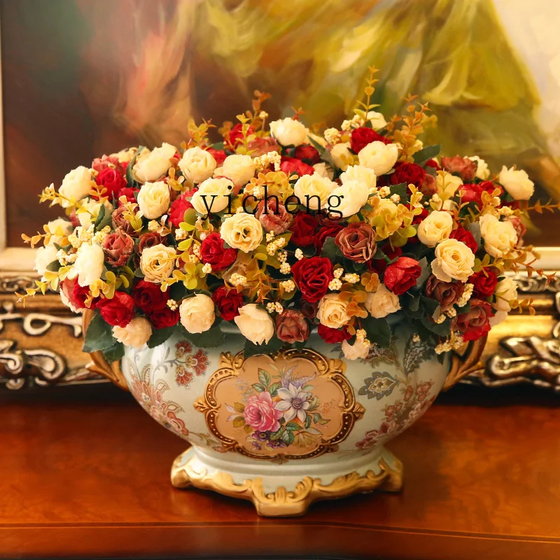 LSL European Style Decorative Ceramic Flower Pot Vintage Vase Dining Table Ornament Living Room Decoration Creative