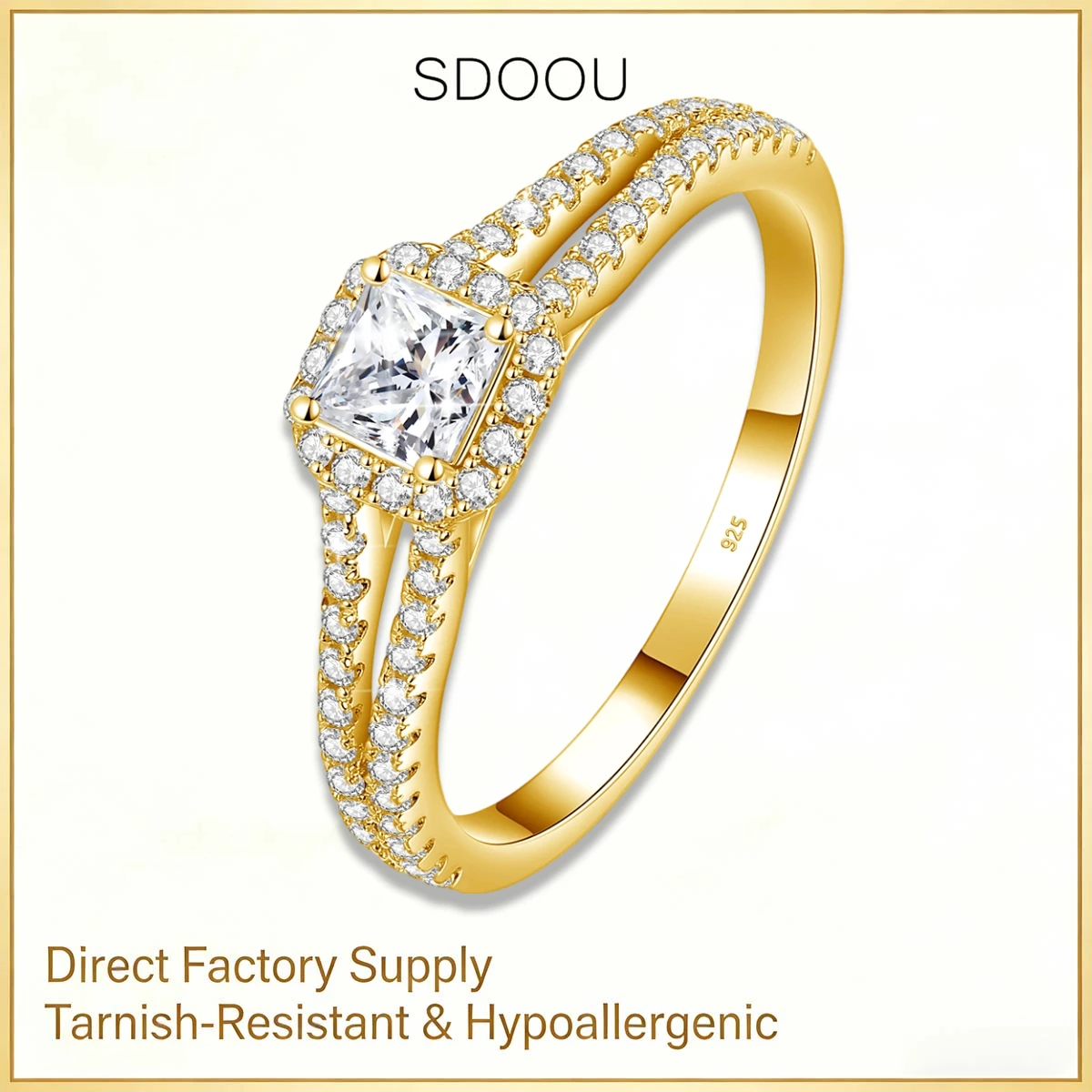 

SDOOU New 925 Sterling Silver 0.4ct Princess Cut Moissanite Ring GRA for Women Wedding Fine Jewelry Engagement Promise Ring Gift