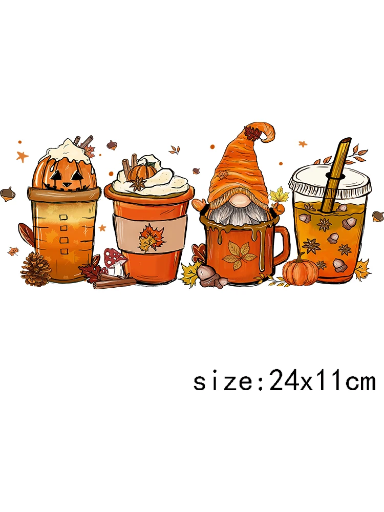 1PCS Halloween Pumpkin Fall Coffee Drink Pegatinas UV DTF Wraps Transfer Stickers For UV DTF Cup Wrap Transfers 16OZ