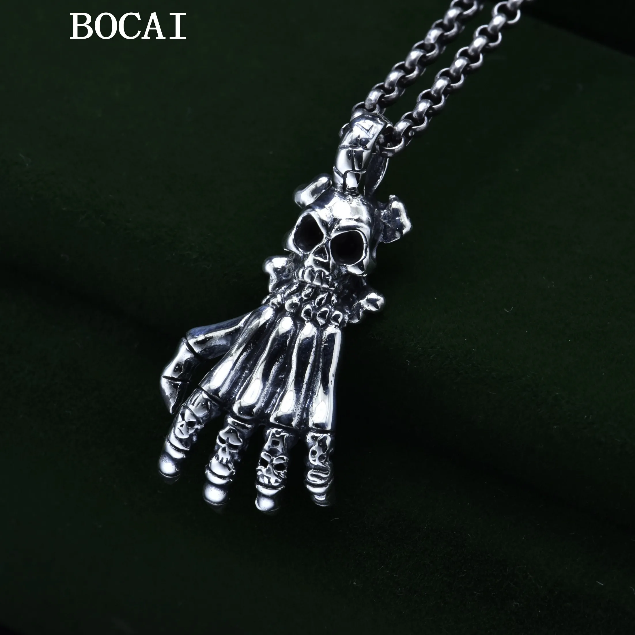 

BOCAI S925 sterling Silver Vintage Punk Personality Ghost Claw Skull Pendant Men's Gift Free Shipping