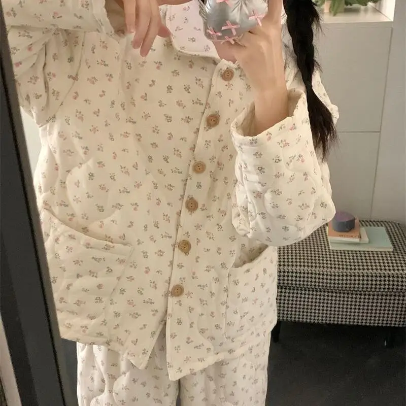 طقم بيجامة ملابس نسائية ملابس منزلية بأكمام طويلة طقم مكون من قطعتين للخريف والشتاء موضة سميكة ومريحة حلوة #6