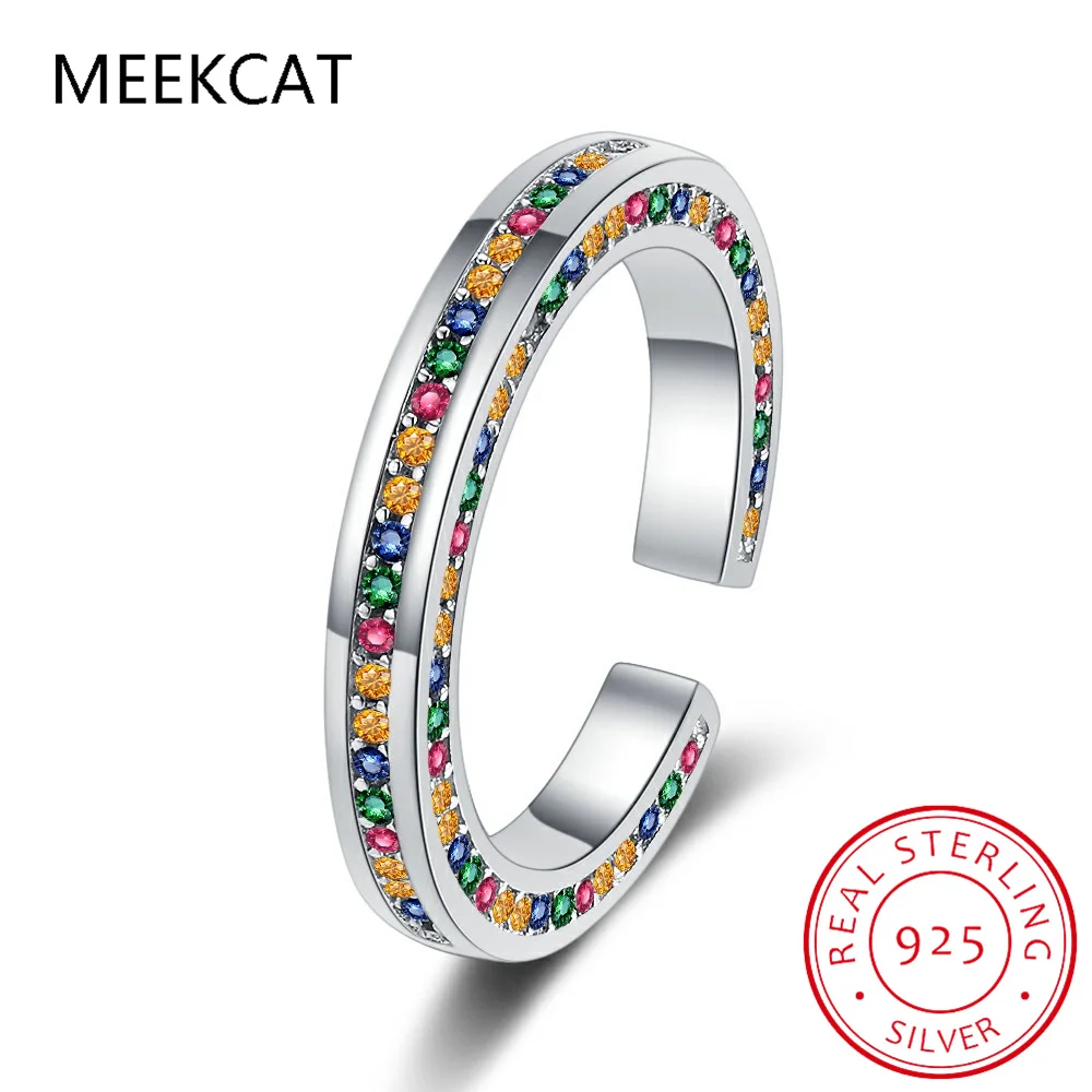 925 Sterling Silver Rainbow CZ Simulated Diamond Stacking Slim Rings Fashion Bands For Women Korea Style Fine Jewelry RHR1249