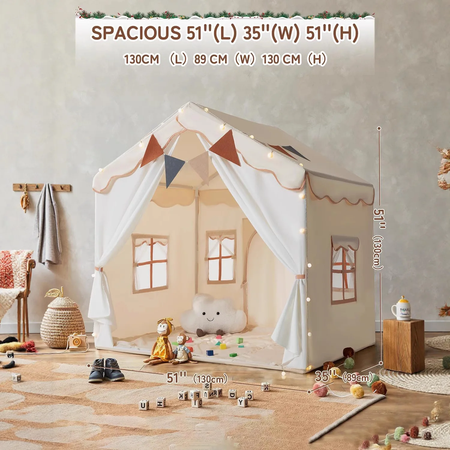Tente de jeu pour enfants, grande maison de jeu pour enfants avec 2 portes et 4 fenêtres pour tente de noël intérieure et extérieure pour tout-petits