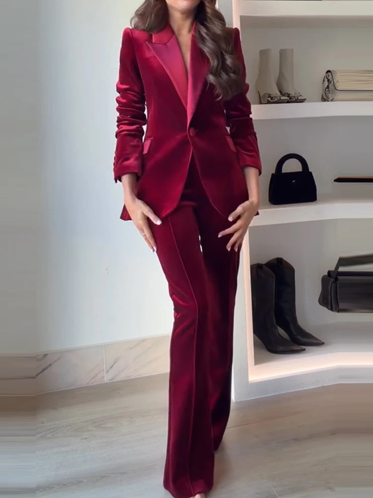 Autumn and winter new suede long sleeved professional casual suit set British style commuting party two-piece set