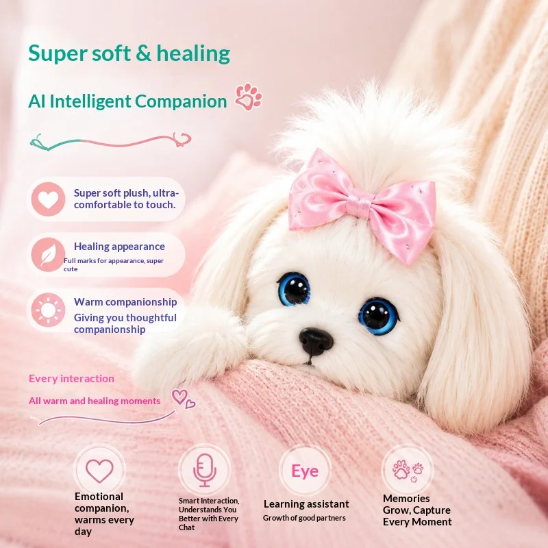 Juguete Interactivo de Peluche Inteligente con IA, Perro Peludo, Suave y de Pelo Largo, Compañero Emocional, Regalo para Conversar con Amigos, Uso Doméstico