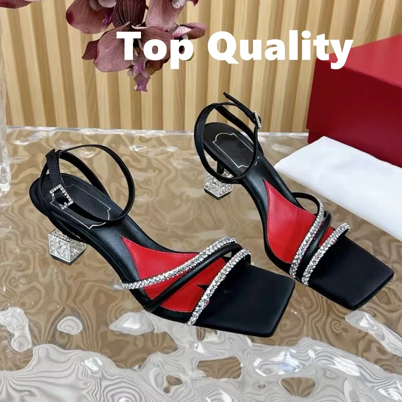 

Women's Square toe high-heeled sandals Wedding Pumps Genuine leather material Diamond inlay Party Shoe Sexy Slipper