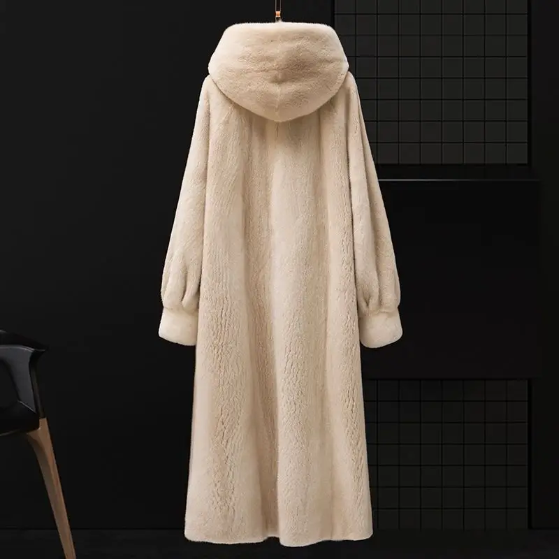 Women's Winter Hooded Long Faux Mink Coat Design Luxury Brand Faux Fur Trench Coat Warm Soft High Quality Windproof Snow Clothes