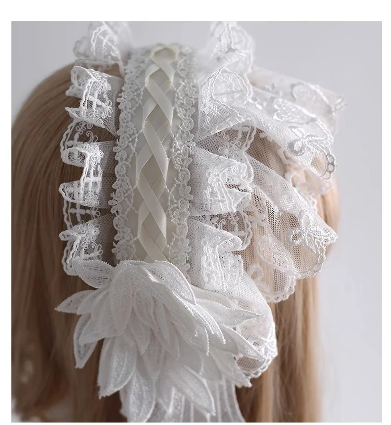 2 أنواع Harajuku الحجاب خوذة لوليتا القوطية الملاك ريشة أجنحة عقال الظلام ثقافة فرعية تأثيري الدانتيل إكسسوارات الشعر