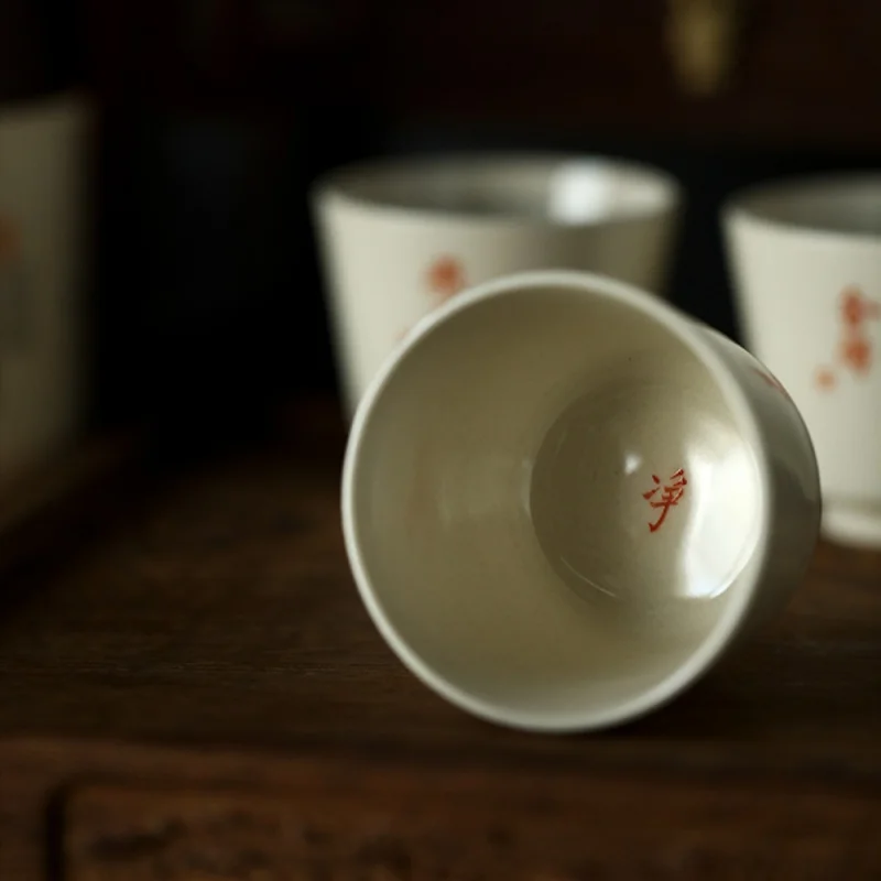 Jingdezhen Handmade Horse Hoof-Shaped Cup Qingwu Drop-in Kombucha Tea Cup Single Cup Antique Grass and Wood Gray Tea Cup Alum Re