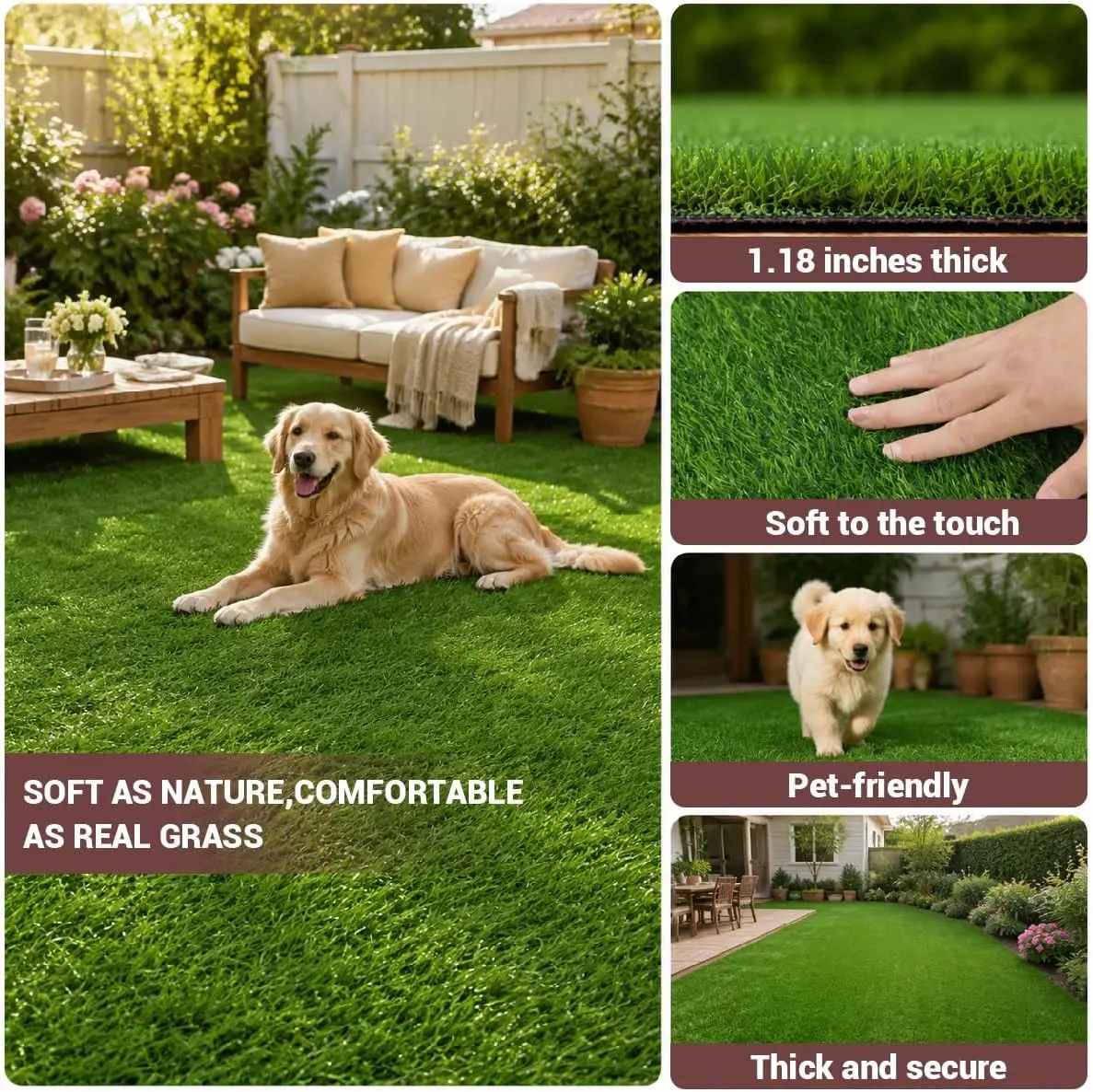 Artificial Grass 7x15 Ft, Fake Grass Turf with Non-Slip TPR Rubber Backing, Indoor Outdoor Grass Mat for Balcony, Patio, Pets, P