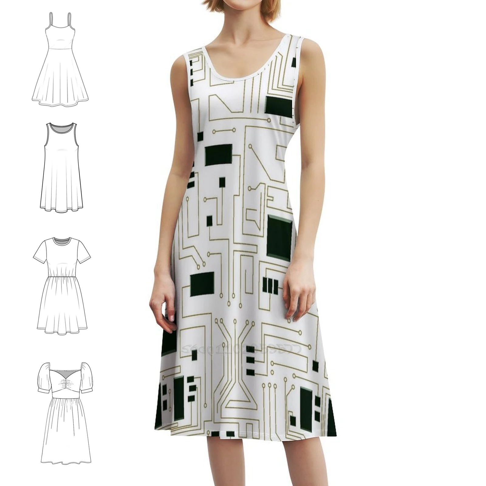 فستان مركب لدائرة الإلكترونيات Pcb Board وIcs على الطراز الكوري للنساء فستان كاجوال أنيق للحفلات أو الارتداء اليومي Ai #1