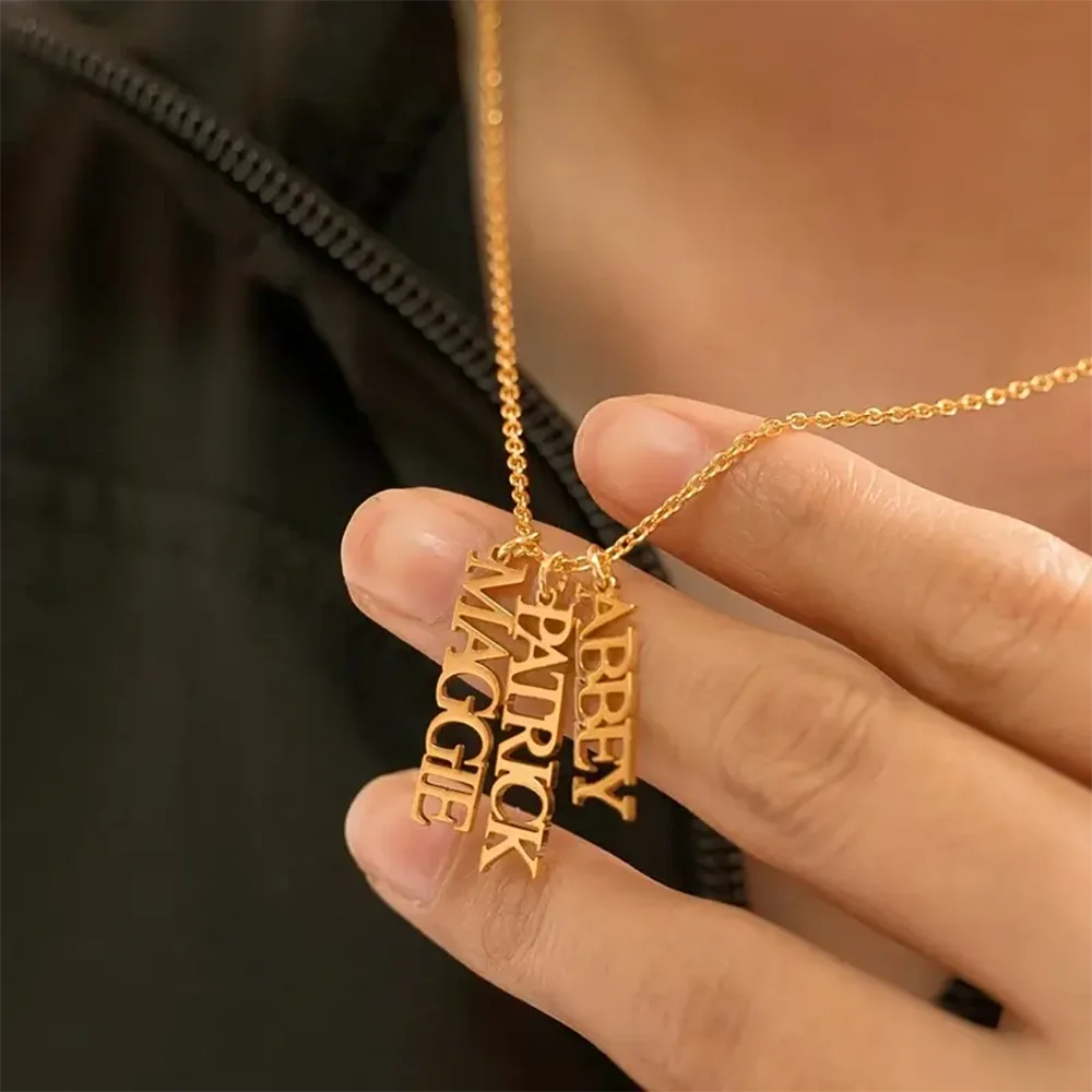 

Custom Vertical Drop Name Necklace For Women 1-3 Name Gold Color Stainless Steel Nameplate Necklaces Jewelry Mom Family Gift