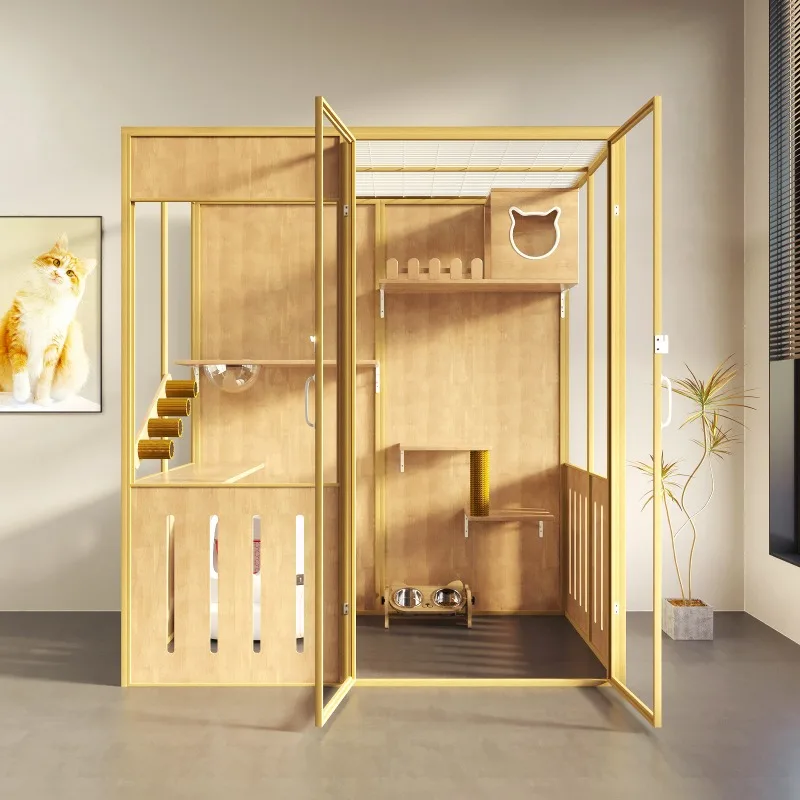 قفص الحيوانات الأليفة للقطط والكلاب، خزانة عرض للعناية بالحيوانات الأليفة الصغيرة، خزانة عرض من الخشب الصلب للقطط، قفص زجاجي بانورامي لبيت القطط #4