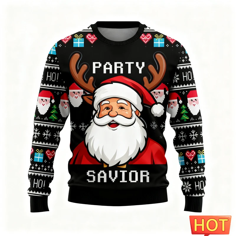 ثلاثية الأبعاد طباعة مضحك سانتا كلوز القبيح عيد الميلاد البلوزات للرجال مضحك الجرافيك بلوزات عيد الميلاد عطلة للجنسين البلوفرات الرجال الملابس #1
