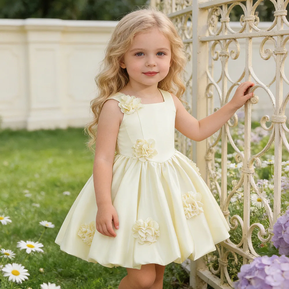

Летнее детское платье принцессы без рукавов с цветочным узором для девочек, элегантное платье для дня рождения, свадьбы, торжественного вечера, церемонии, Vestidos