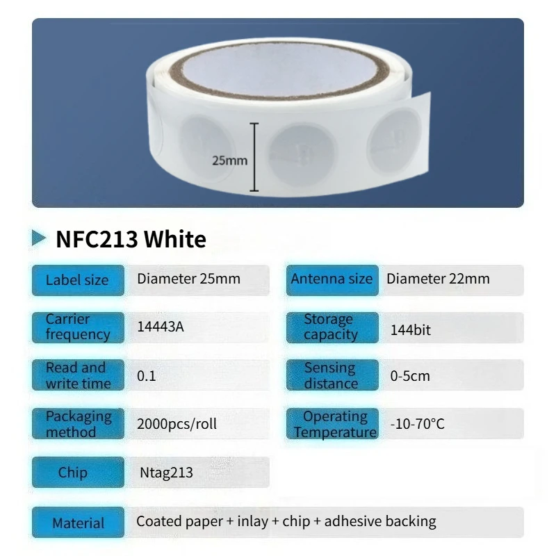 10 stks 100 stks Ntag213 NFC Tag Natte Inlay 13.56 MHz ISO14443A Sticker Ntag 213 Telefoon Beschikbaar RFID Zelfklevend Label
