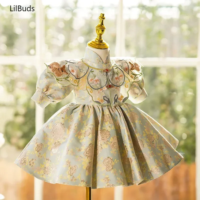 2024 Baby's Kids Week-grabbing Banquet Cheongsam Flower Girl Spring Matching Clothes One Year Old Chinese Style Dresses Costume