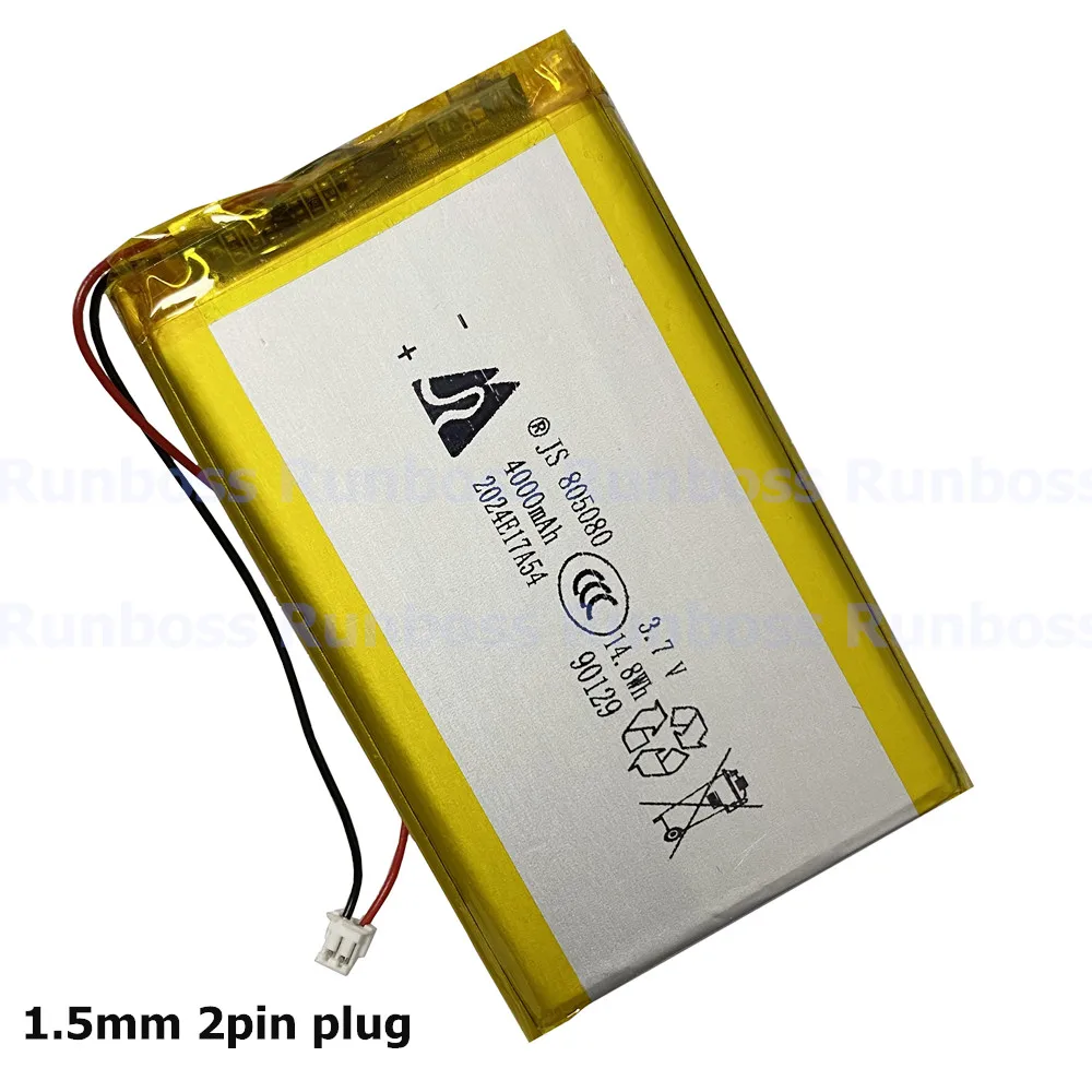 JST 1.5mm 2Pin 3.7V 4000mAh 805080 855080 Lithium Polymer Rechargeable Battery For Topping NX7 Topping G5 Bluetooth Headphone