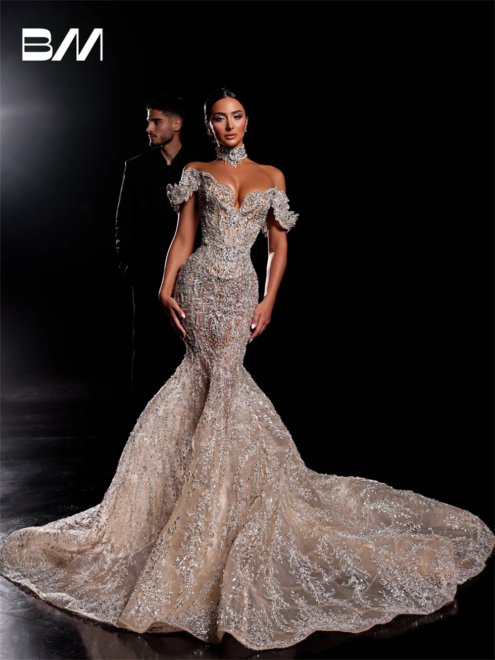 Women's Luxury Wedding Dress with Beaded Appliques Crystals High End Customized Bride Dresses 2025 Hand Sewn Mermaid Bridal Gown