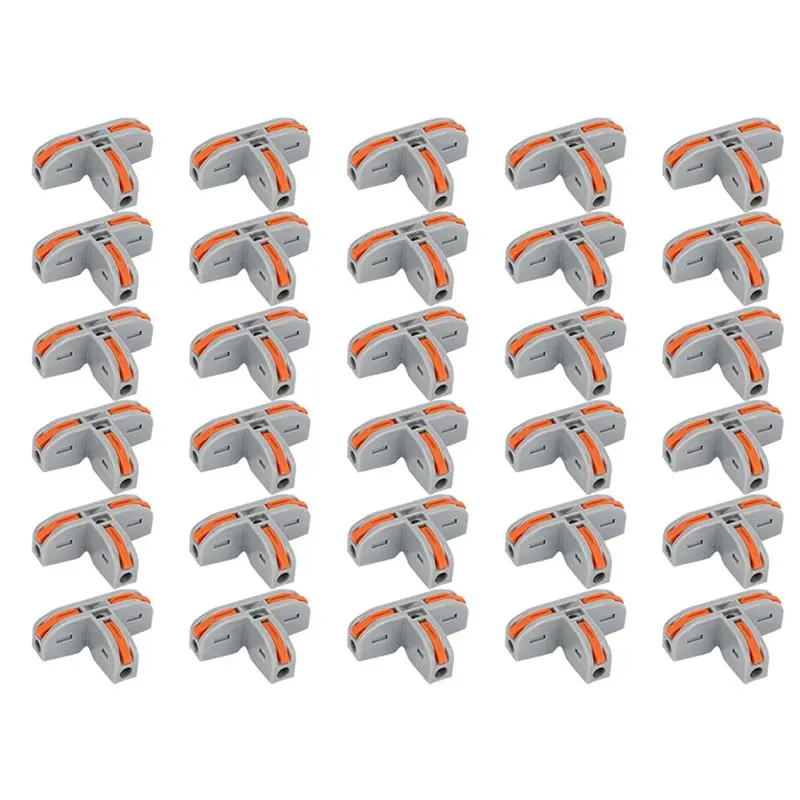 A84E-Wire Connectors 30PCS T Shape Lever Nut Quick Splitter 3 Way Electrical Connectors