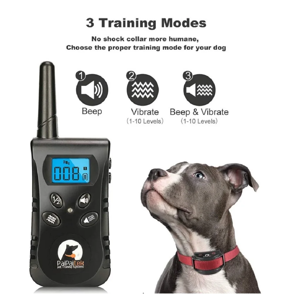 PaiPaitek 1600Ft Dog Training Collar with Remote,No Shock Vibration Collar for Deaf Dogs,Rechargeable Waterproof Dog Bark Collar