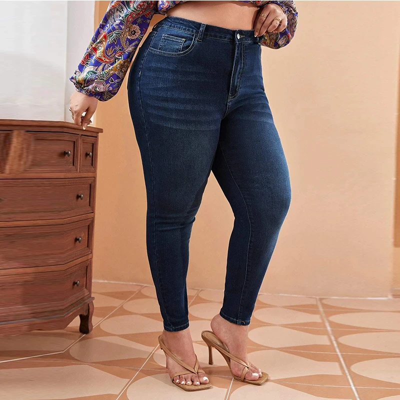 Plus Size Vrouwen Mom Jeans Hoge Taille Plus Size Jeans Hoge Elastische Stretch Jeans 100kgs Gewassen Denim Skinny Potlood Denim broek