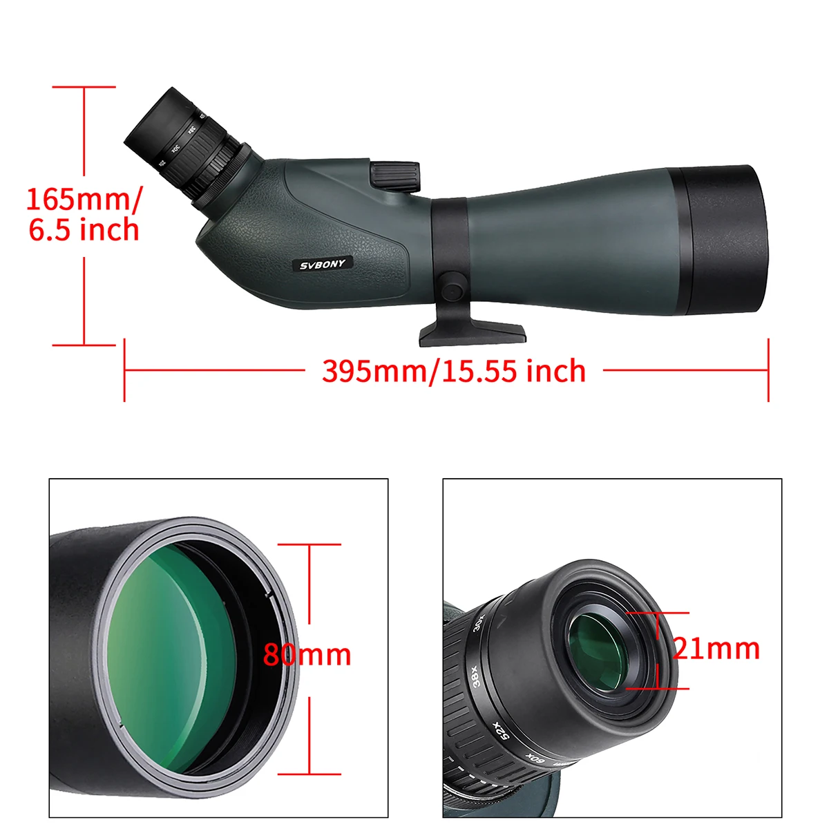 Svbony SV19 HD Spektiv 20-60X80 mit FMC Porro-Prisma, vollständig mehrfach beschichtetes Teleskop für Zielschießen, Vogelbeobachtung, Camping – Detail 5