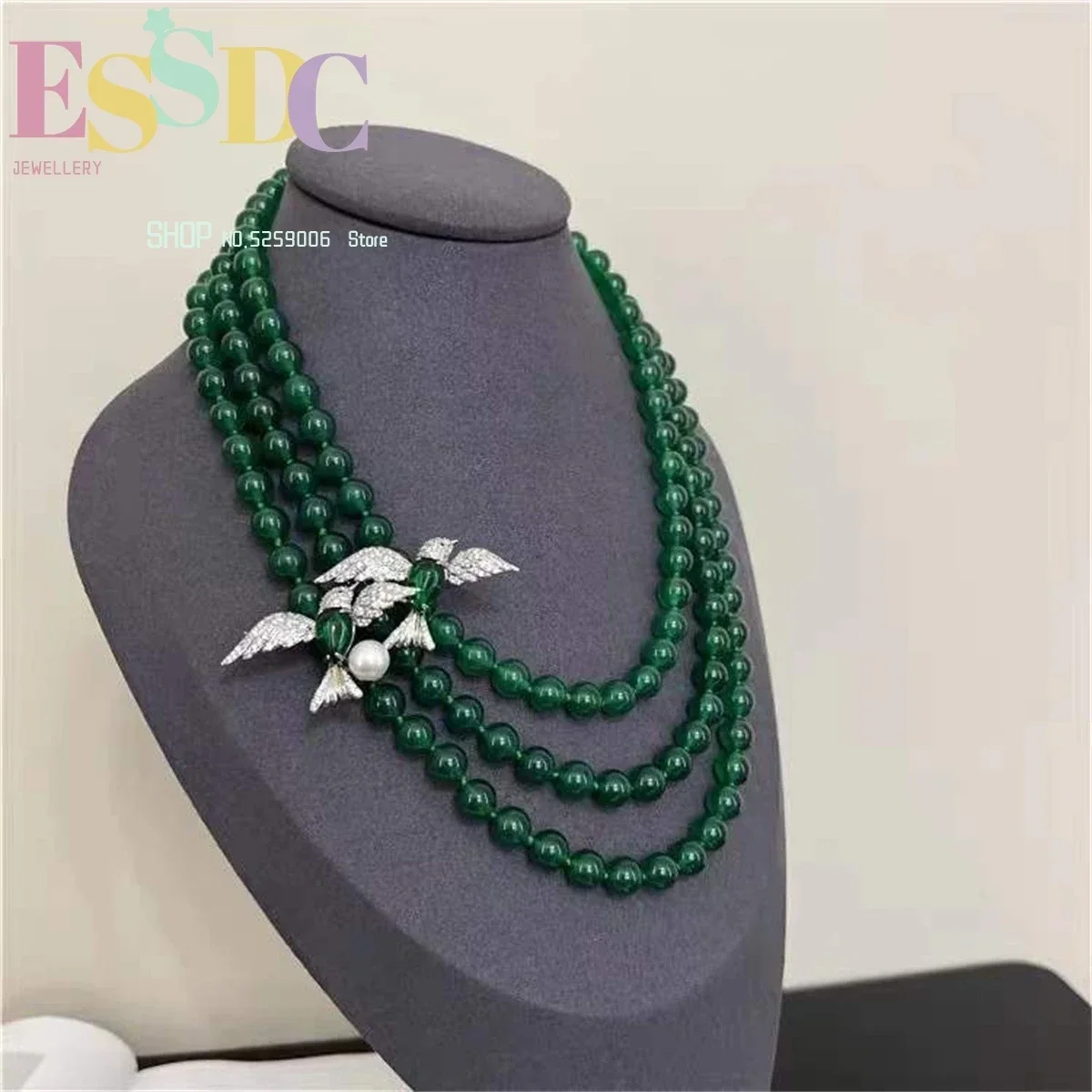 New Natural Green Agate Necklace Women's Round Bead Multi-Layer Short Collar  Crystal Retro Neck Chain Sweater  FashionCharmGift