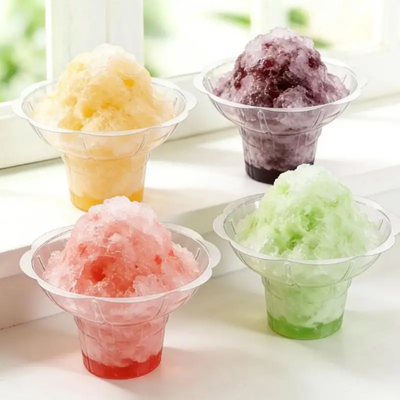50 Pcs Transparent Shaved Ice Cups Flower Shaped Snow Cone Cups Small Leak Proof Plastic Slush Snack Ice Cream Bowls For Bar Par