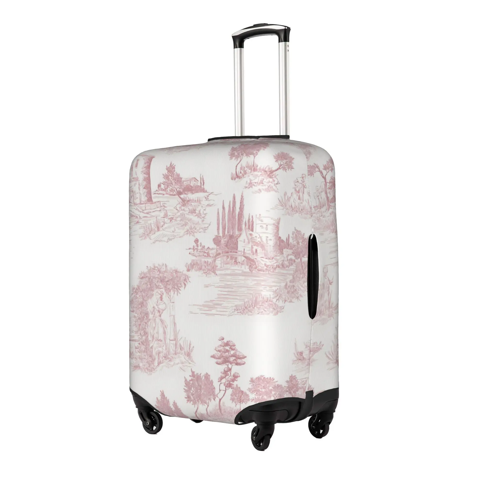 Vintage Toile De Jouy  Suitcase Cover Elastic Blush Pink White  Luggage Covers Protector for 18-32 inch