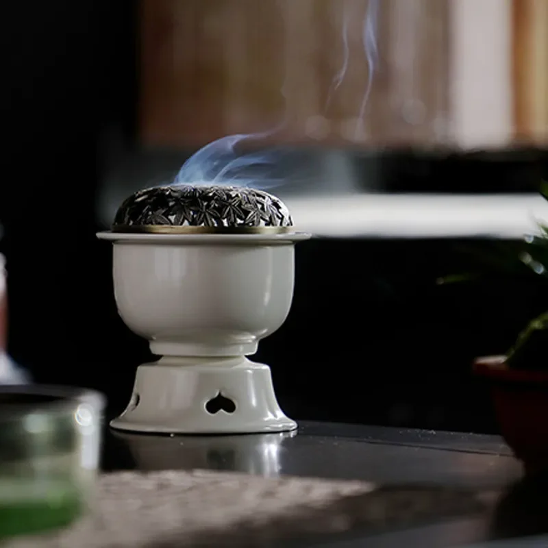 Song Style Porcelain Incense Burner Household Indoor Zen Tea Room Agarwood Pan Burner Ceramic Ornament for Tea Ceremony