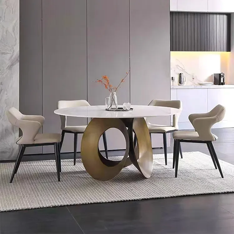 

m New Modern Luxury Stone Ceramic White Black Top Metal Stand with Black Powder Coated Round Base Dining Tab m
