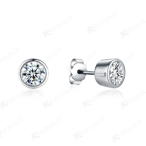 Kuololit US Stock Bezel Set 0.6CTW Moissanite Stud Earrings 925 Silver Sterlingfor Women Handset D/VVS Solitaire Diamond Jewelry for Party Christmas Gifts