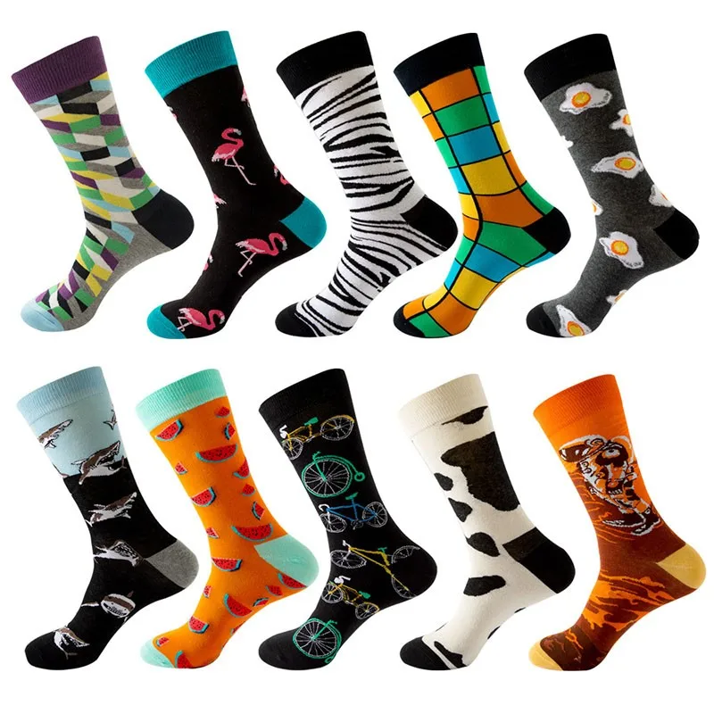 New Cotton Socks Cosmic Fruits Geometric Block Printing Autumn Winter Fashion Hip Hop Sports Men's Women's Mid Tube Socks T218