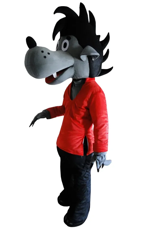 Grauer Wolf Cartoon Maskottchen Kostüm Erwachsene Tier Cosplay Kleidung Big Bad Wolf Maskottchen Cosplay Kleid für Party Halloween Karneval