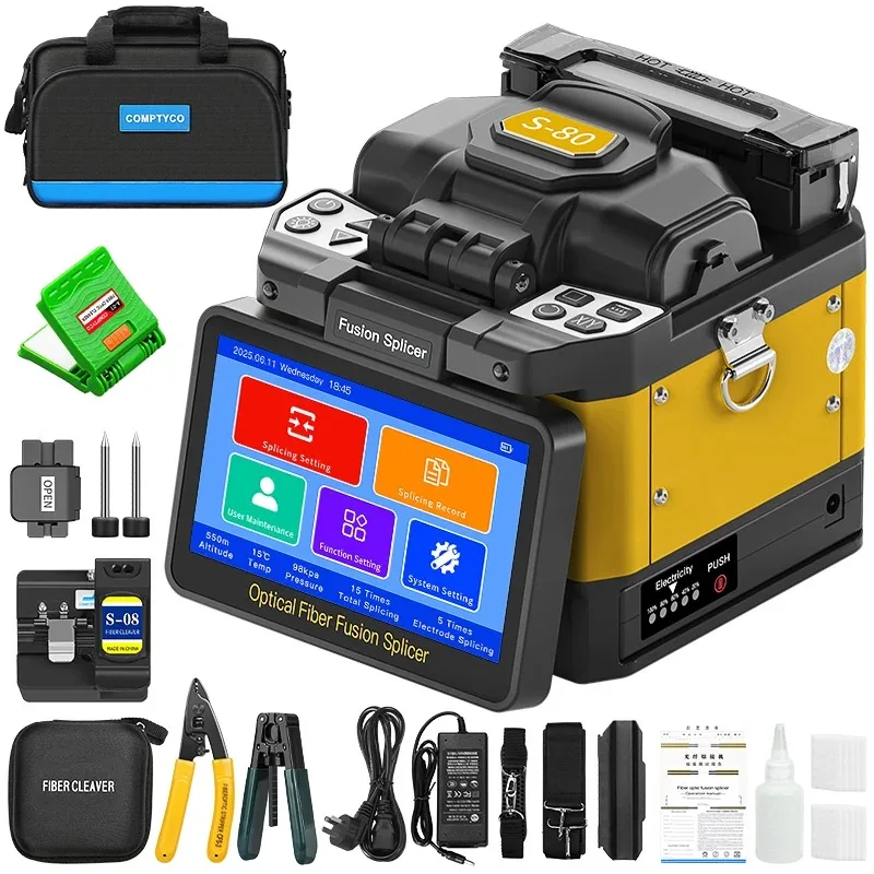 COMPTYCO Glasvezel Fusion Splicer S-80/A-80S Zes Motoren Optische Vezel Fusion Machine HD Touchscreen 10 Talen