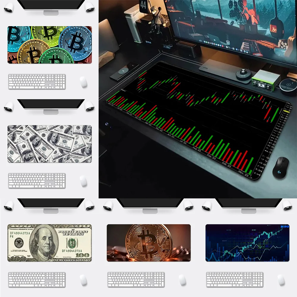 Stock Markets, Bitcoins Mousepad HD Printing Computer Gamers Locking Edge Non-slip Mouse Pad XXL90x40cm Keyboard PC Desk Pad