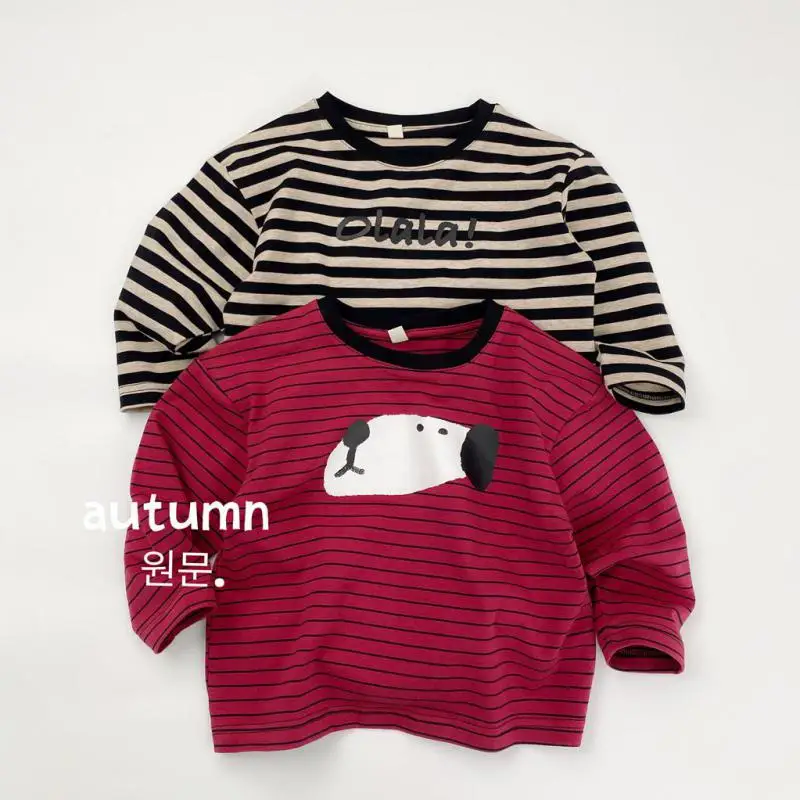 

2025 Autumn New Children Long Sleeve T Shirts Cotton Boys Casual Striped Tee Girls Cartoon Print Bottoming Tops Kids Clothes