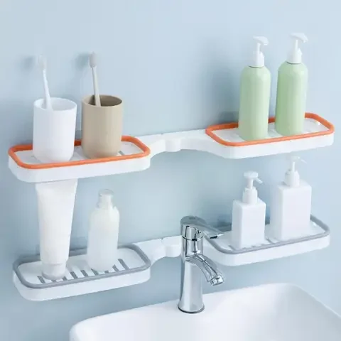 Bathroom Corner Rack with Suction Cup Storage Shelves for 2 Colors, Punch-free Holder for Bathroom Shampoo