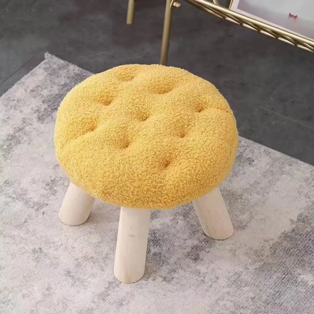 Nordic Modern Minimalist Solid Wood Small Stool, Cookie-Shaped Kids Shoe Changing Bench, Living Room Sofa Coffee Table Low Round