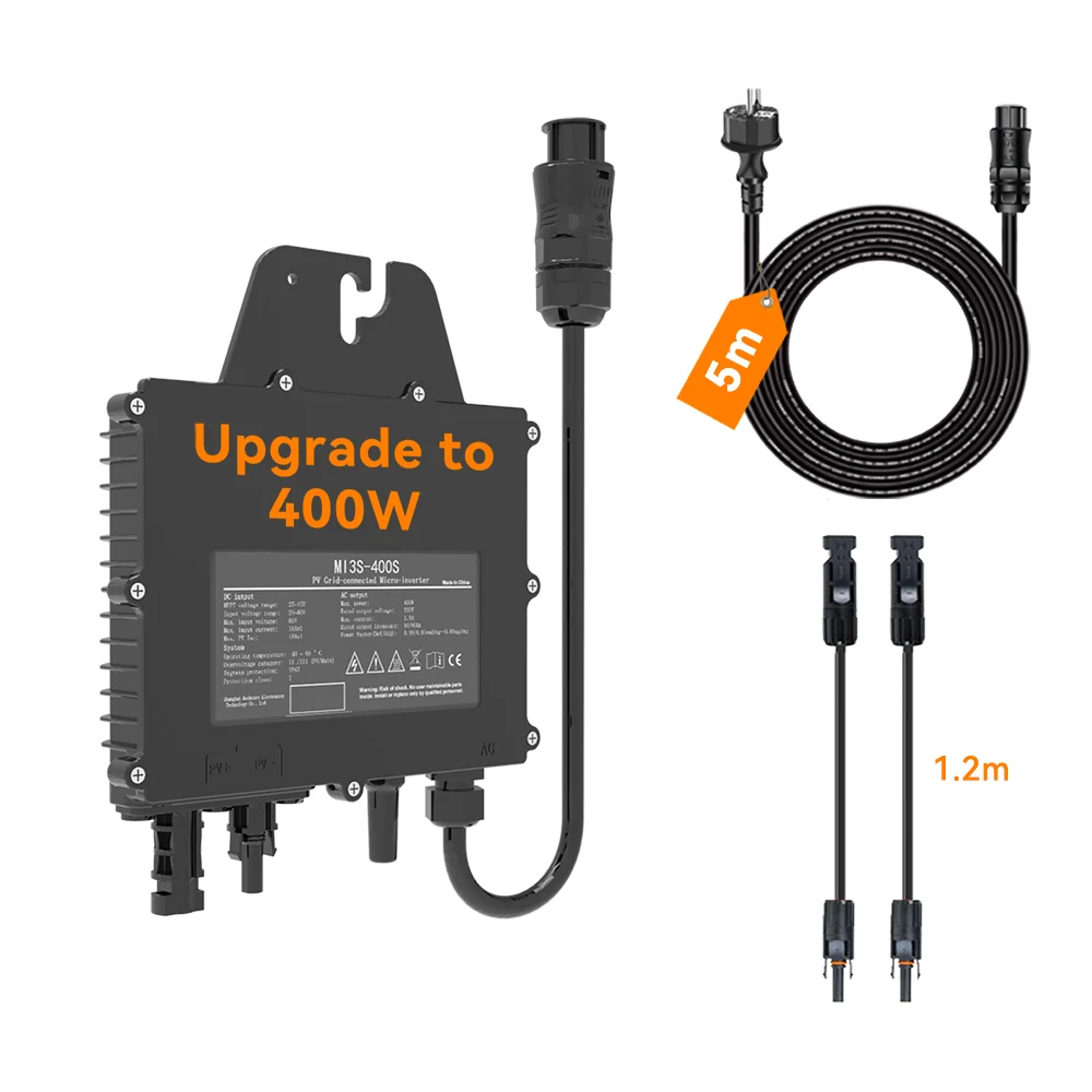 Inverter Solare Grid Tie da 400W con Cavo da 5M AC 230V per Pannelli Solari Fotovoltaici, Micro Convertitore per PV 200-500W, Facile da Installare