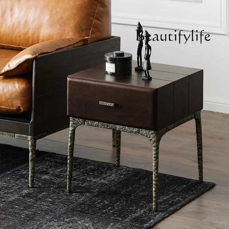 

Nordic Retro Simple Light Luxury Bedside Table Modern Solid Wood Bedroom Storage Side Cabinet