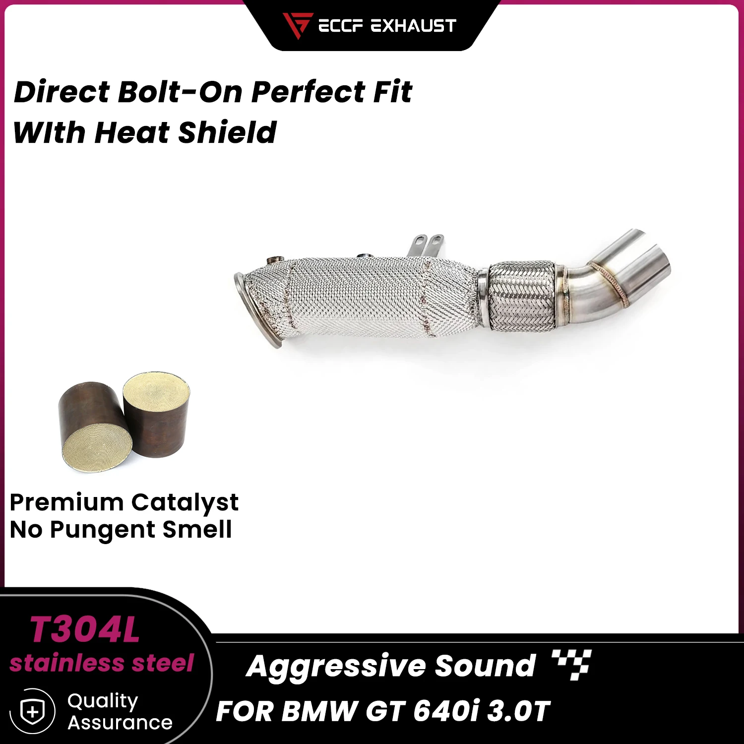 

Sporty Downpipe With Heat Shield For BMW GT 640i 3.0T Aggressive Exhaust Sound High Flow Easy Installation