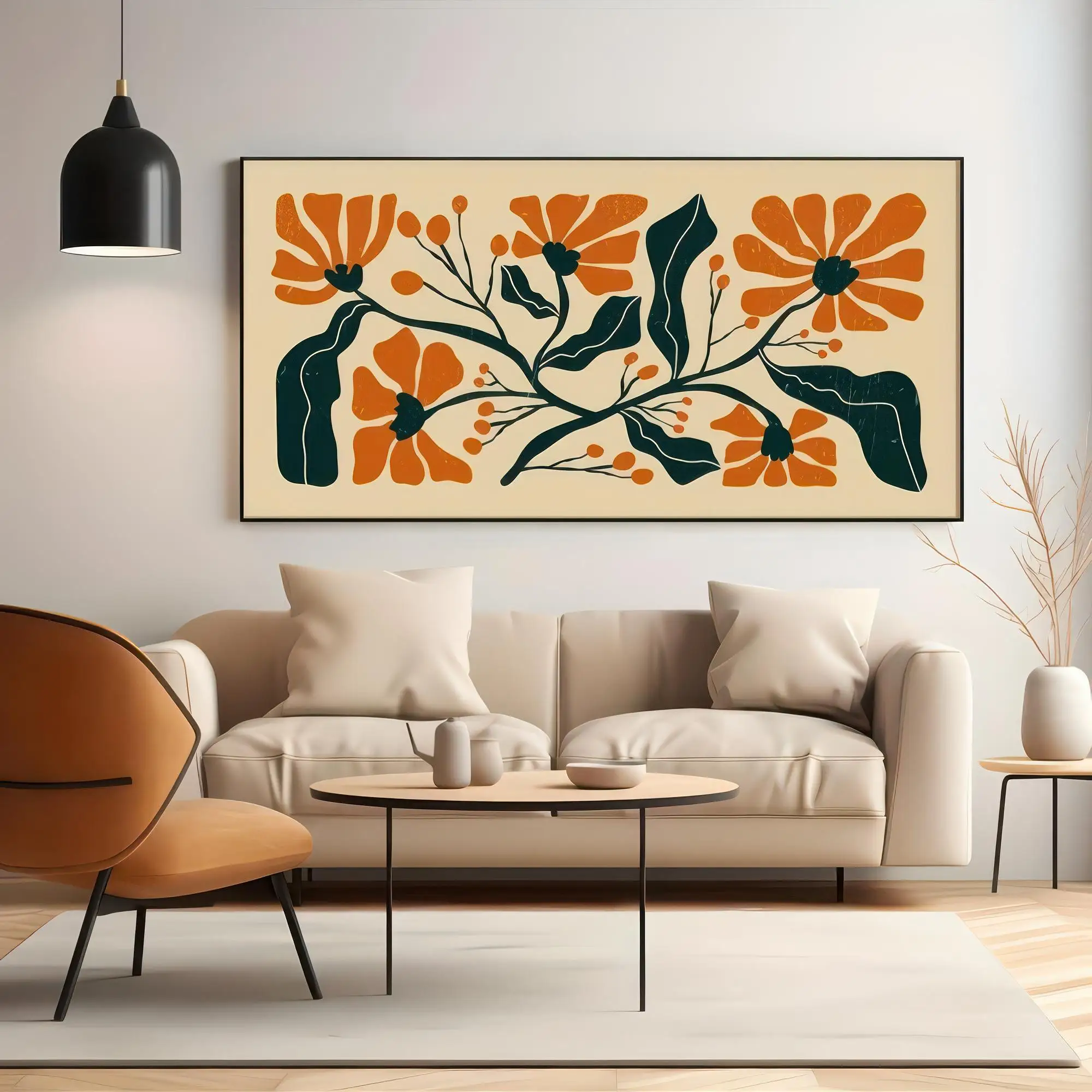 

Abstract plant landscape unframe canvas panoramic wall paint Bohemian abstract floral print: modern Japanese natural style print