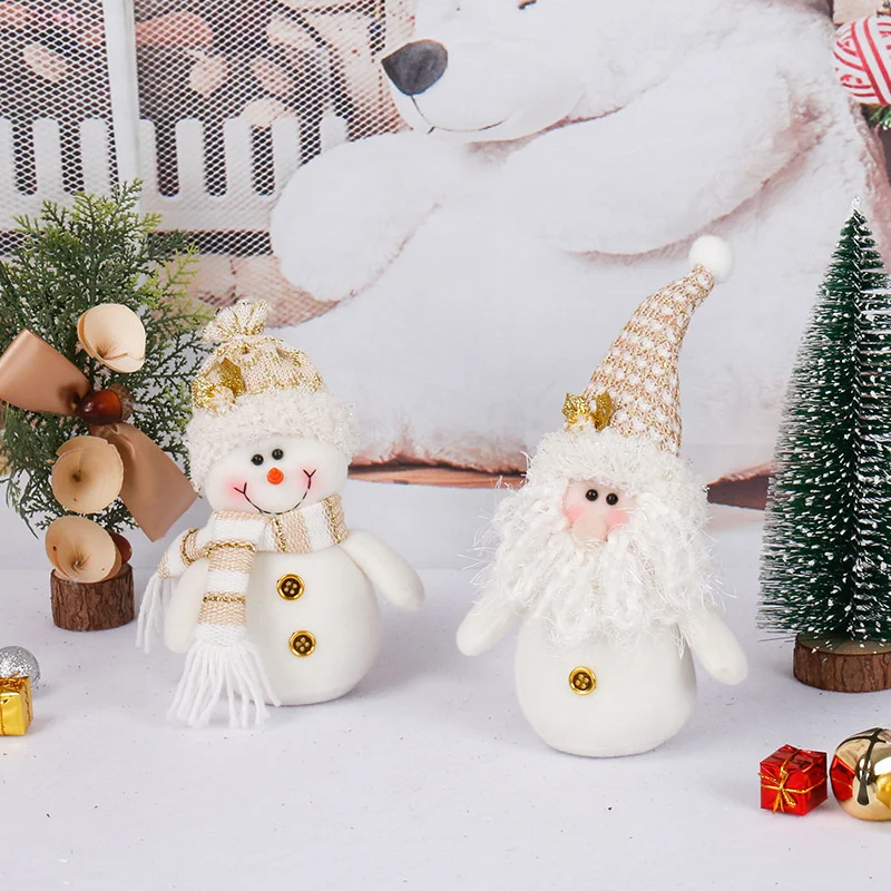 การ์ตูนคริสต์มาสตุ๊กตาPlushเครื่องประดับสีขาวSanta Claus Snowmanเครื่องประดับXmas Partyตกแต่งเด็กของขวัญ